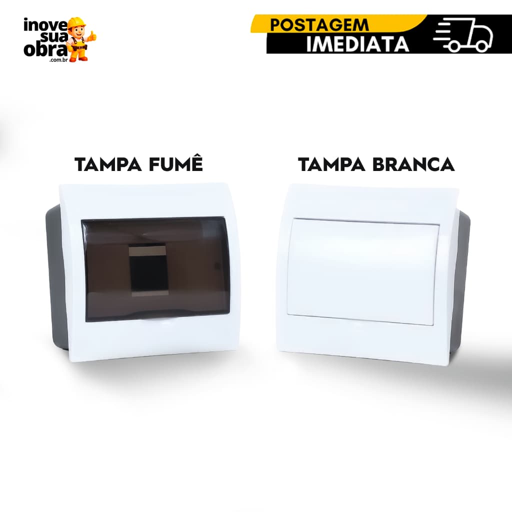 QUADRO DISTRIBUIÇÃO 6 DIN OU 3 NEMA - TAMPA FUMÊ OU BRANCO - PLASTUNING