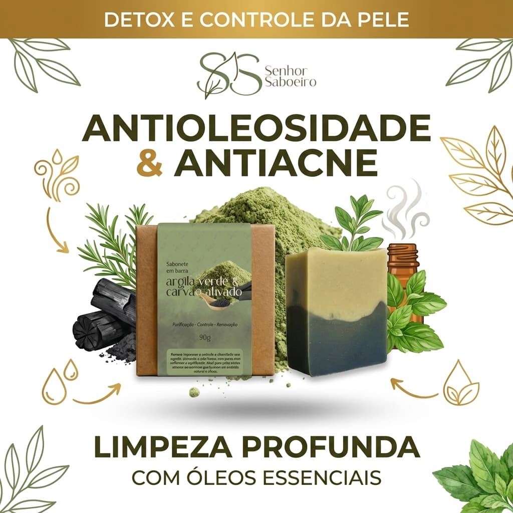 Sabonete Skin Care Antiacne Cravos Oleosidade - 2 em 1 Argila Verde Com Carvão Ativado