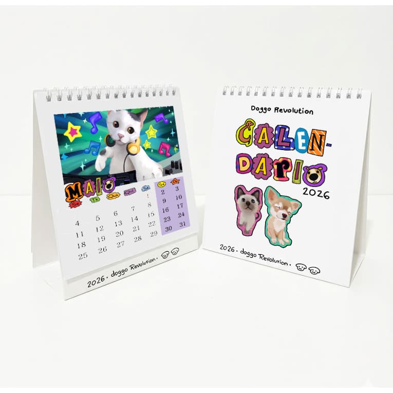 Calendário de mesa 2026 cachorrinhos e gatinhos 14,5 x 14,5 cm doggo revolution