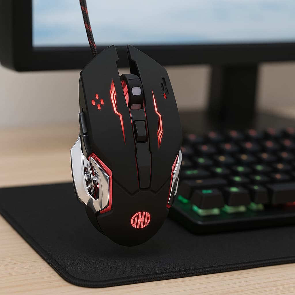 Mouse Gamer RGB 6 Botões 2400DPI com cabo em nylon reforçado Hoopson original com garantia