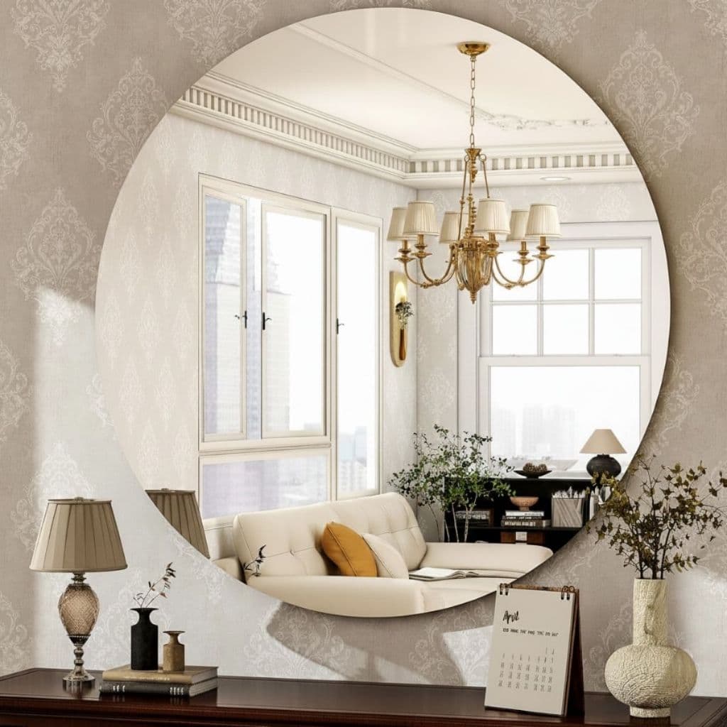 Espelho Redondo Lapidado 60x60cm Parede Sala Escritório Quarto Banheiro Lapidado