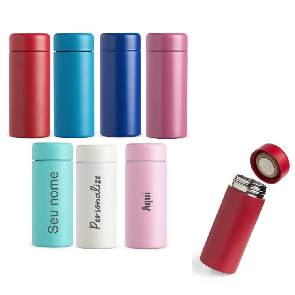 Mini Garrafa Térmica personalizada 200 ml pequena garrafinha colorida lancheira/bolsa