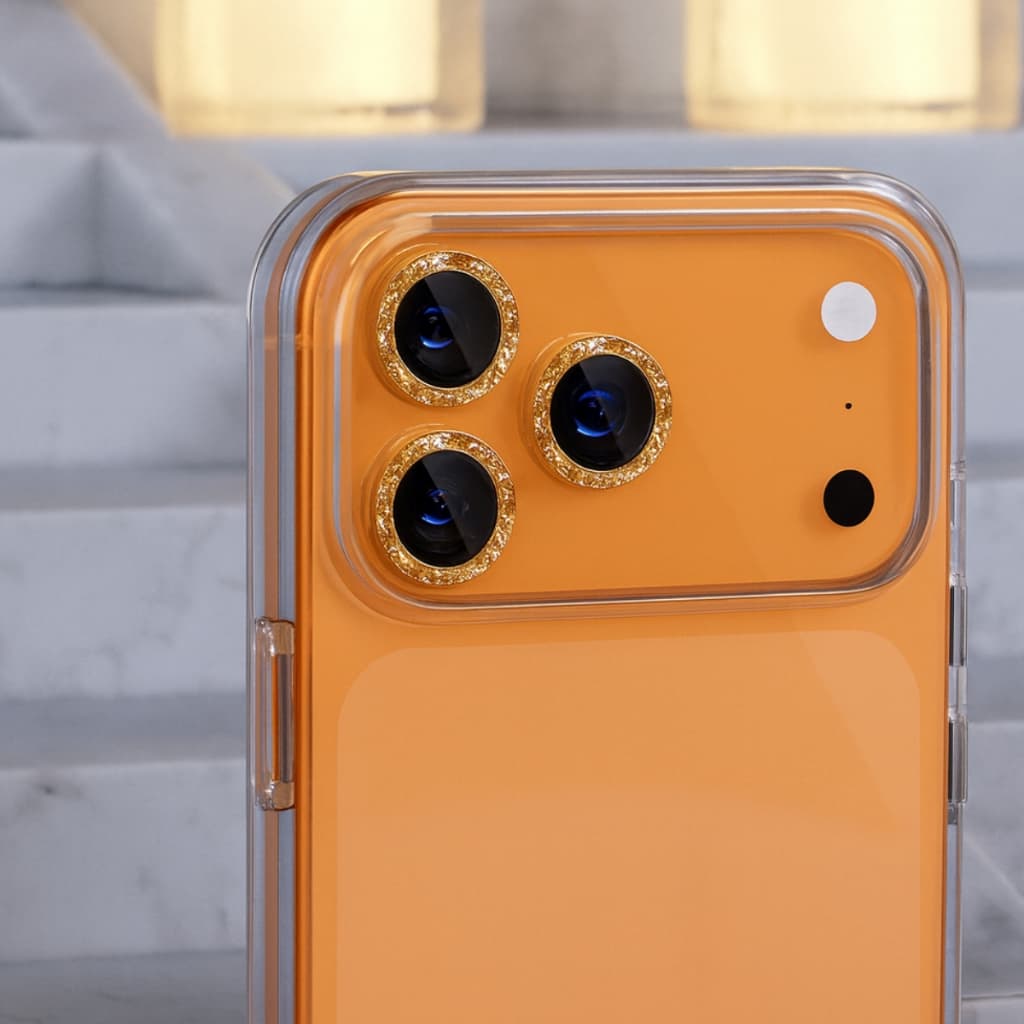 Kit Pelicula de Camera Lente Protetora Brilho Glitter Brilhante Strass P/Iphone 17 Pro/Pro Max Air