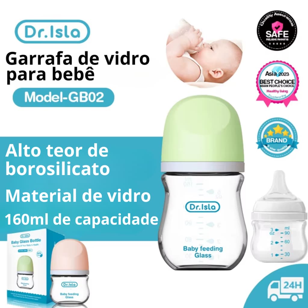 Mamadeira de Vidro 90ml e 160ml Anticólicas Dr Isla