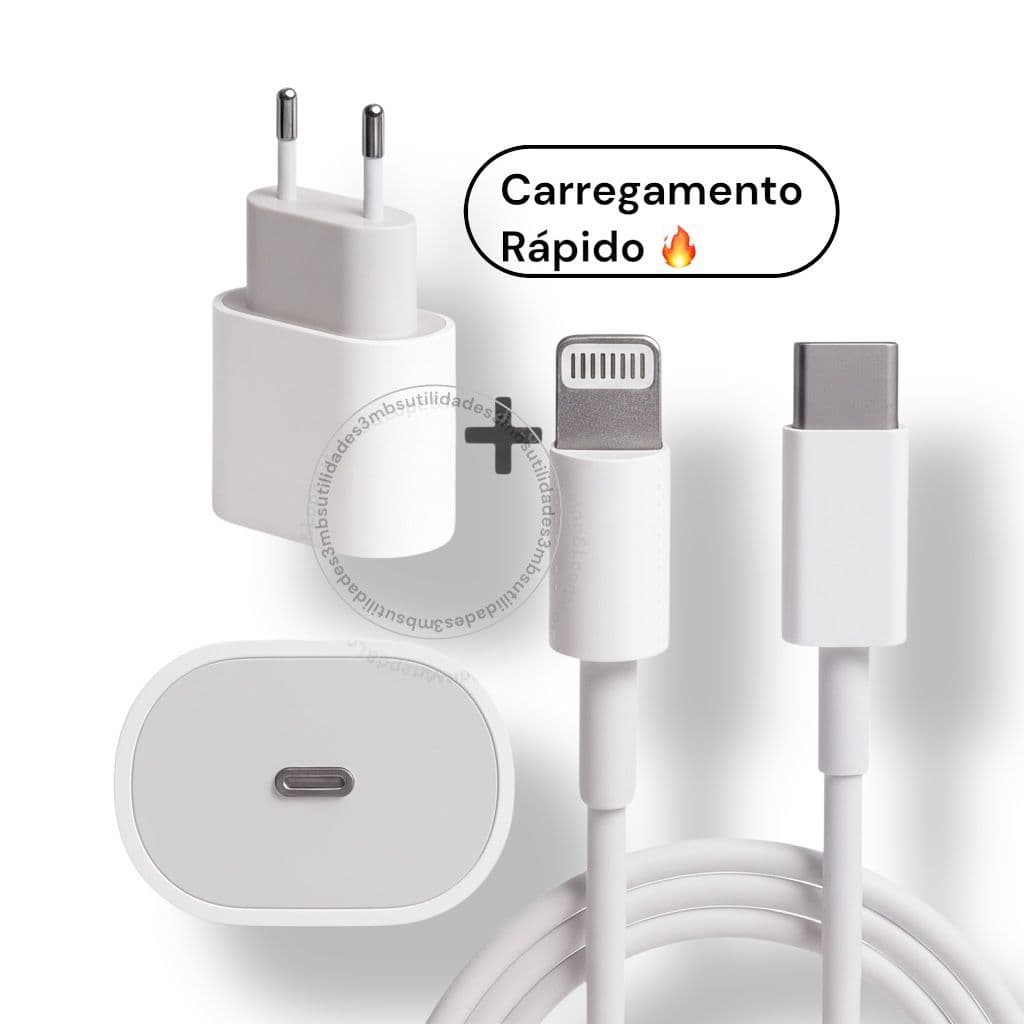 Kit Carregador Com Fonte e Cabo De Carregamento Rápido Carregador completo 1 Metro lightning