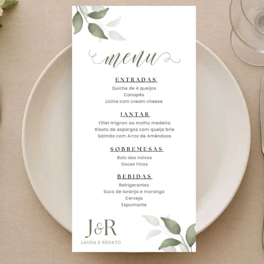 Menu/Cardápio Para Casamentos, Aniversários e Eventos (Impressão apenas um lado)