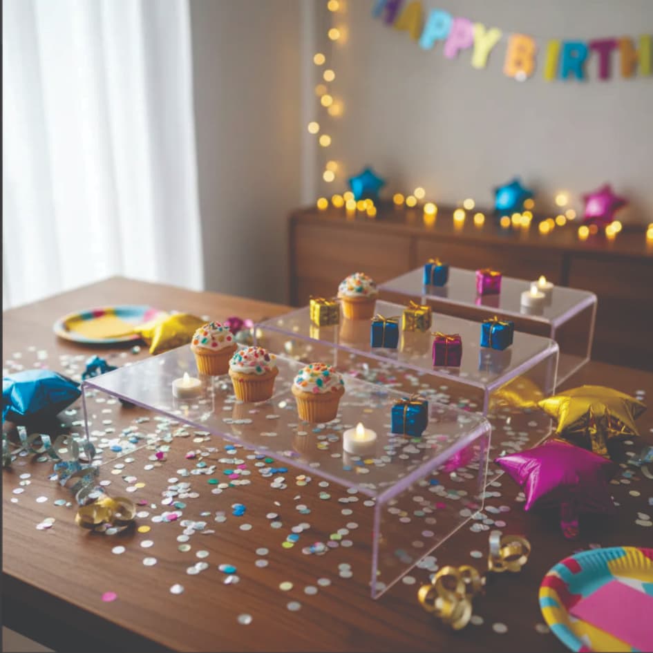 Trio de Expositor Suporte Display Bandeja Doce Vitrine Transparente para mesas