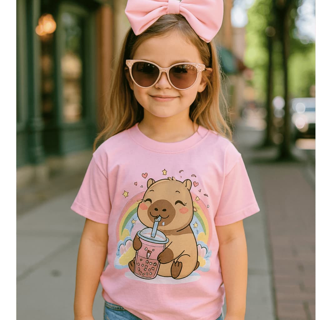 CAMISETA INFANTIL JUVENIL 100% ALGODÃO CAPIVARA ARCO IRIS,BLUSINHA MENINA LANÇAMENTO PROMOÇÃO