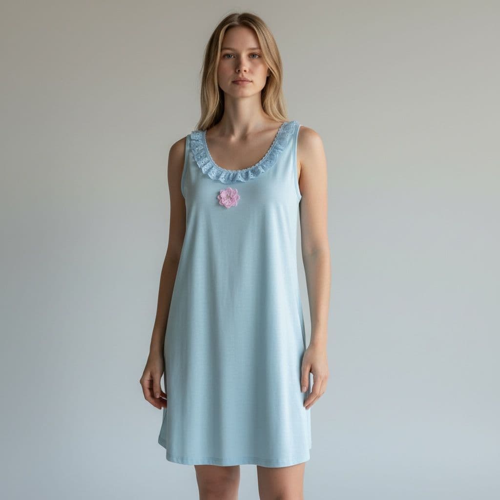 Pijama Camisola Regata Malha PV Algodão Camisola Feminina alça larga com Bico