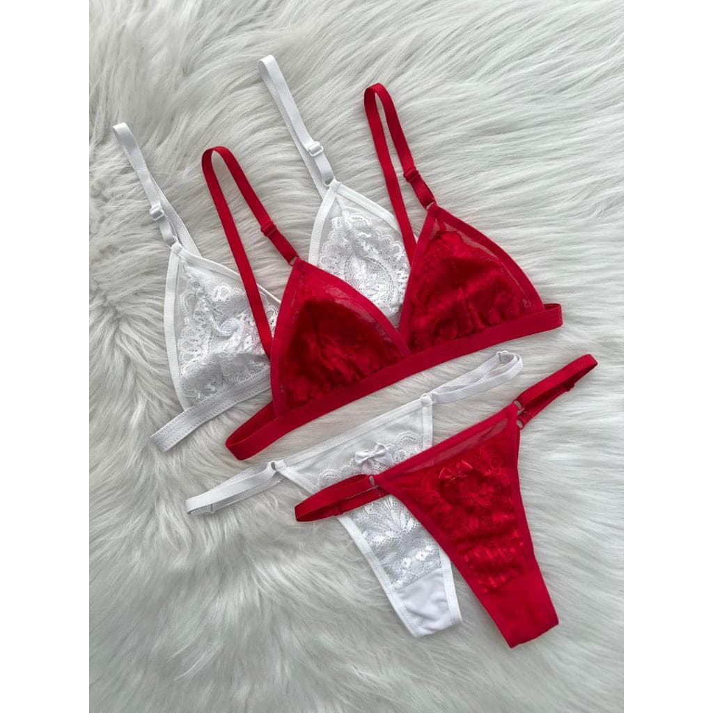 Kit Com 2 Conjunto Feminino De Lingerie Sensual Em Tule Transparente Sem Metal
