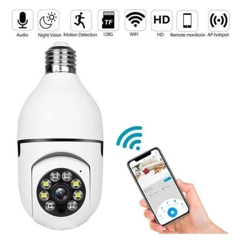 Câmera Segurança Lâmpada Wifi 360° Full HD Inteligente Giratória Visão Noturna Infravermelho Detecção de Movimentos