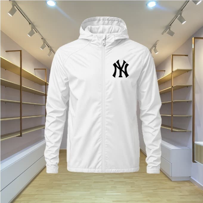 Jaqueta Corta Vento Branco Impermeável NY com Bolso Interno + Capuz Forrado Estampado Malha Premium