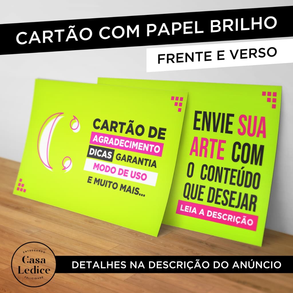 Cartão de Agradecimento PERSONALIZADO COM SUA ARTE - 10x15cm - PAPEL BRILHO - FRENTE E VERSO