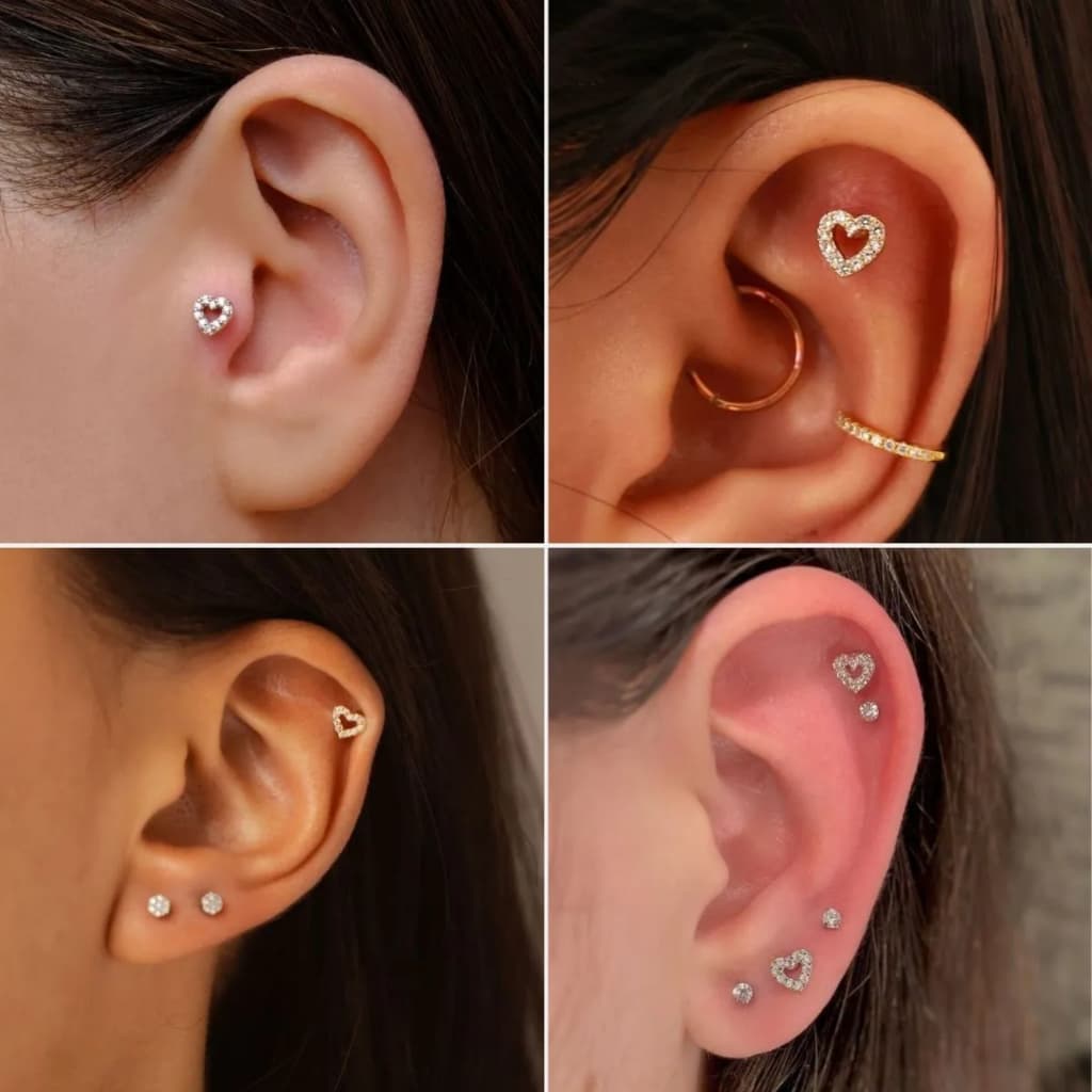 Piercing Orelha Trágus Hélix Conch Coração Vazado Aço