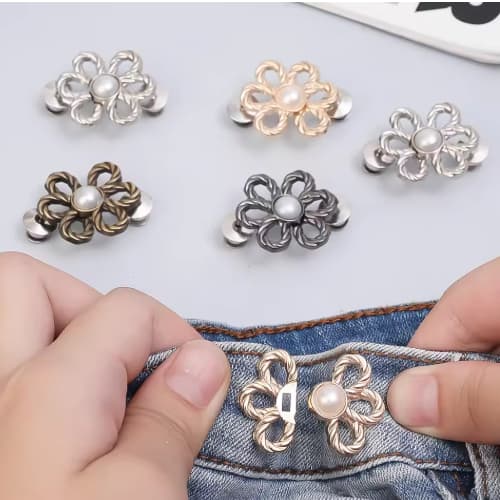 Broche de Flor Feminino Apertar Gancho sem costura Botão de Cintura Calças Jeans Clipe Ajustável