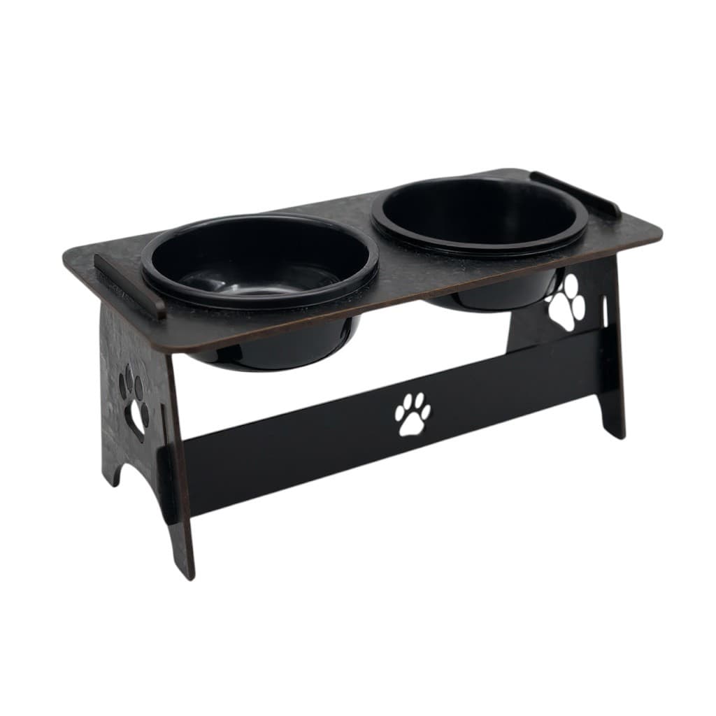 Comedouro Duplo Elevado Sustentável Mdf Cães e Gatos