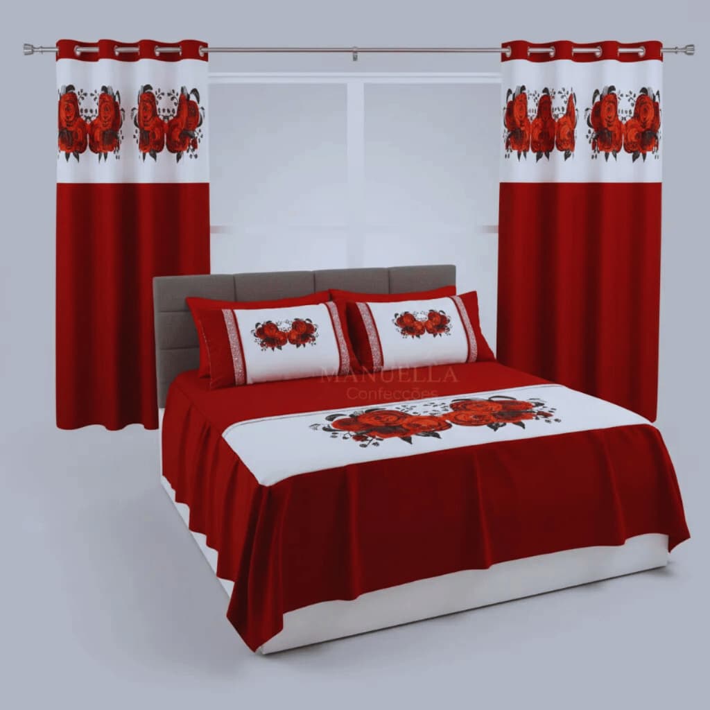 Kit Colcha Casal  Box 5 Peças  2,45m x 2,55 Mais Cortina para Janela