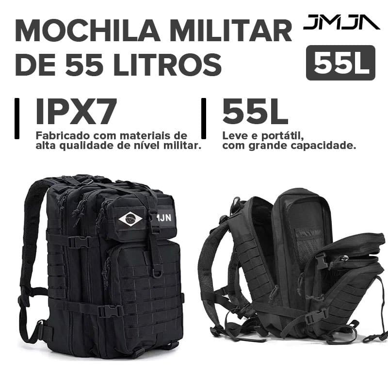 JMJN Mochila Tática 50 Litros Masculina Impermeável com Zíper Duplo, Design Ergonômico e Bolsos Laterais