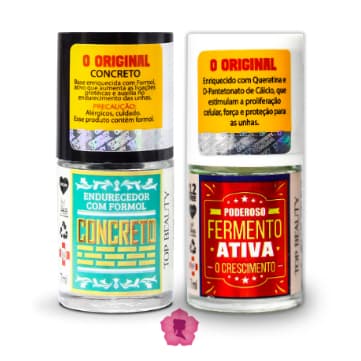 Kit 2 Bases Concreto Endurecedora + Fermento Crescimento Sos Unhas Top Beauty