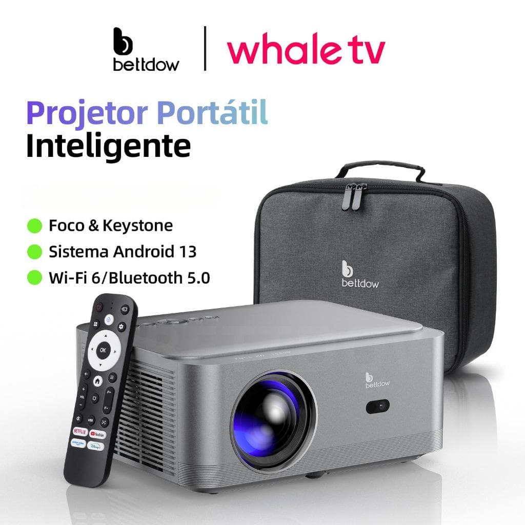 Projetor BETTDOW AC1082 Full HD 1080P 4K 20000 Lumens com foco automático, Wi-Fi 5G e versão oficial da Netflix.