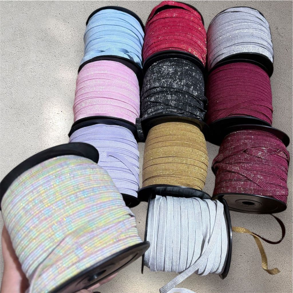 Elástico Chato 7mm – Liso e Brilhoso Lurex | Para Encadernação, Planners e Artesanato
