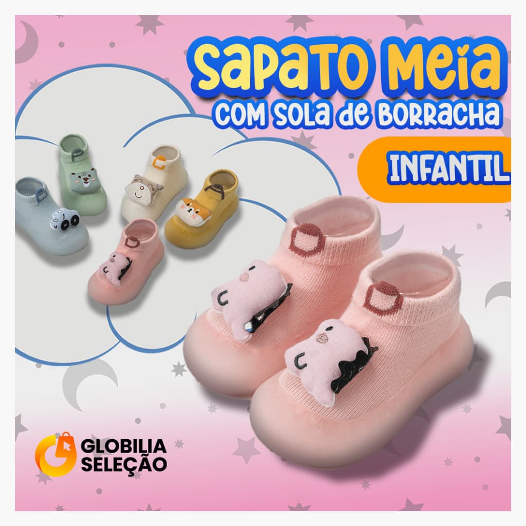 Meia para Sola Sortida Bebê com Emborrachada Antiderrapante Infantil Menina Menino 0 a 3 anos