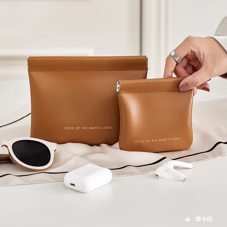 Bolsa Portátil de Moedas e Fones - Nova PU com Fechamento Simples Mini