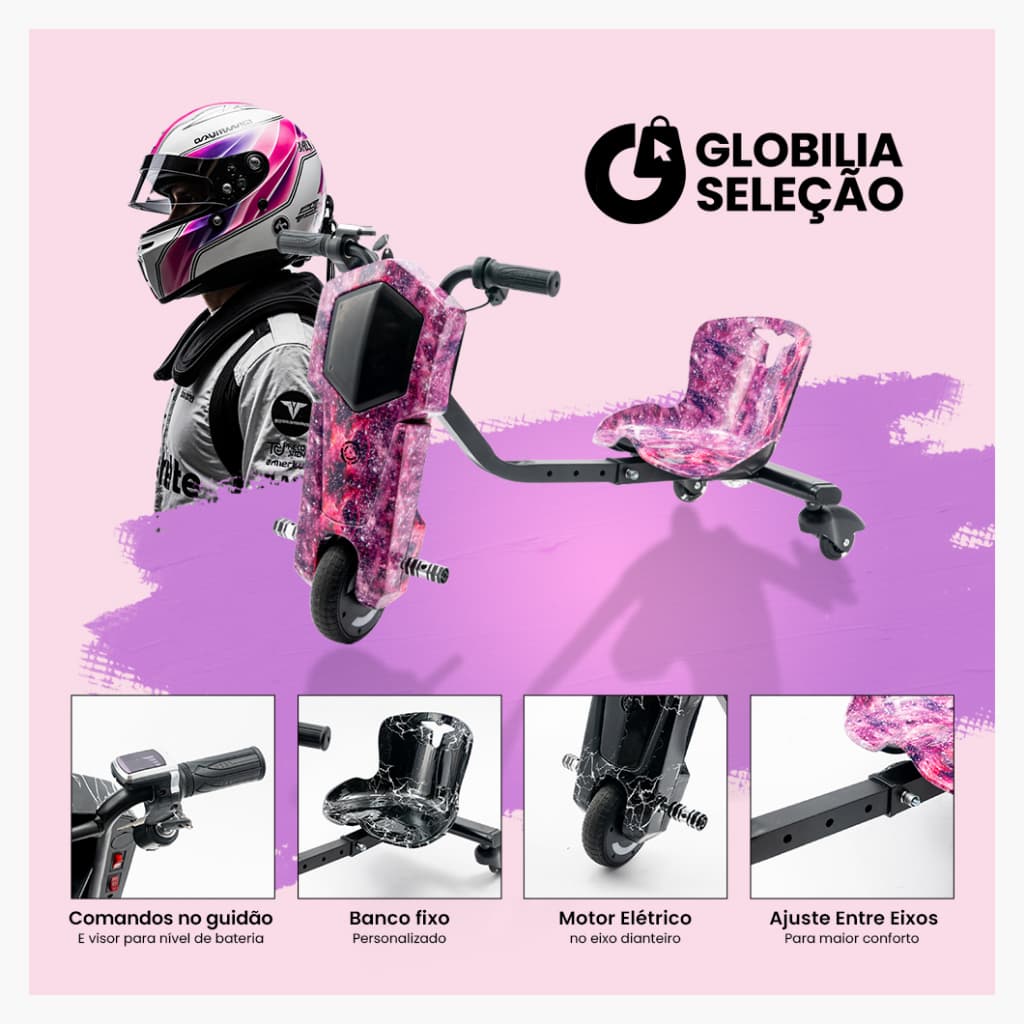 Triciclo Infantil Elétrico Drift  com Bluetooth MP3 com Bandeirinha, 400W de Alta Potência Três Velocidades Ajustáveis