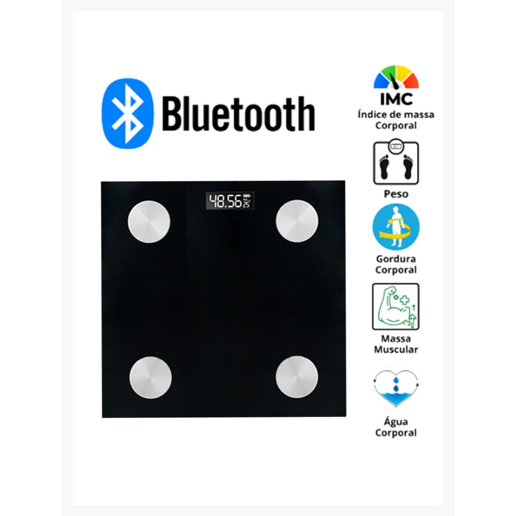 Balança Digital Bioimpedância Profissional 180KG Com Aplicativo de Celular Para Medir Massa Corporal, IMC, Para Consult