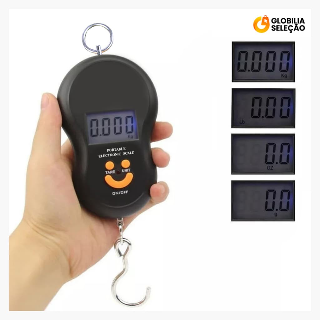 Balança de Gancho Metal Portátil Digital Mão Bolsa Mala Peixe Até 50kg Top KD2147