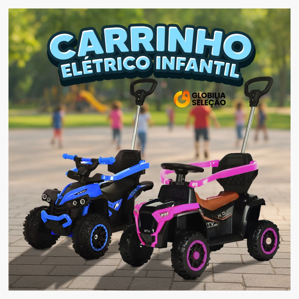 ✨Carro Carrinho Eletrico Infantil 6V Com Luzes USB Passeio Infantil 2 em 1 Empurrador Apoio dos Pés Menino e Menina