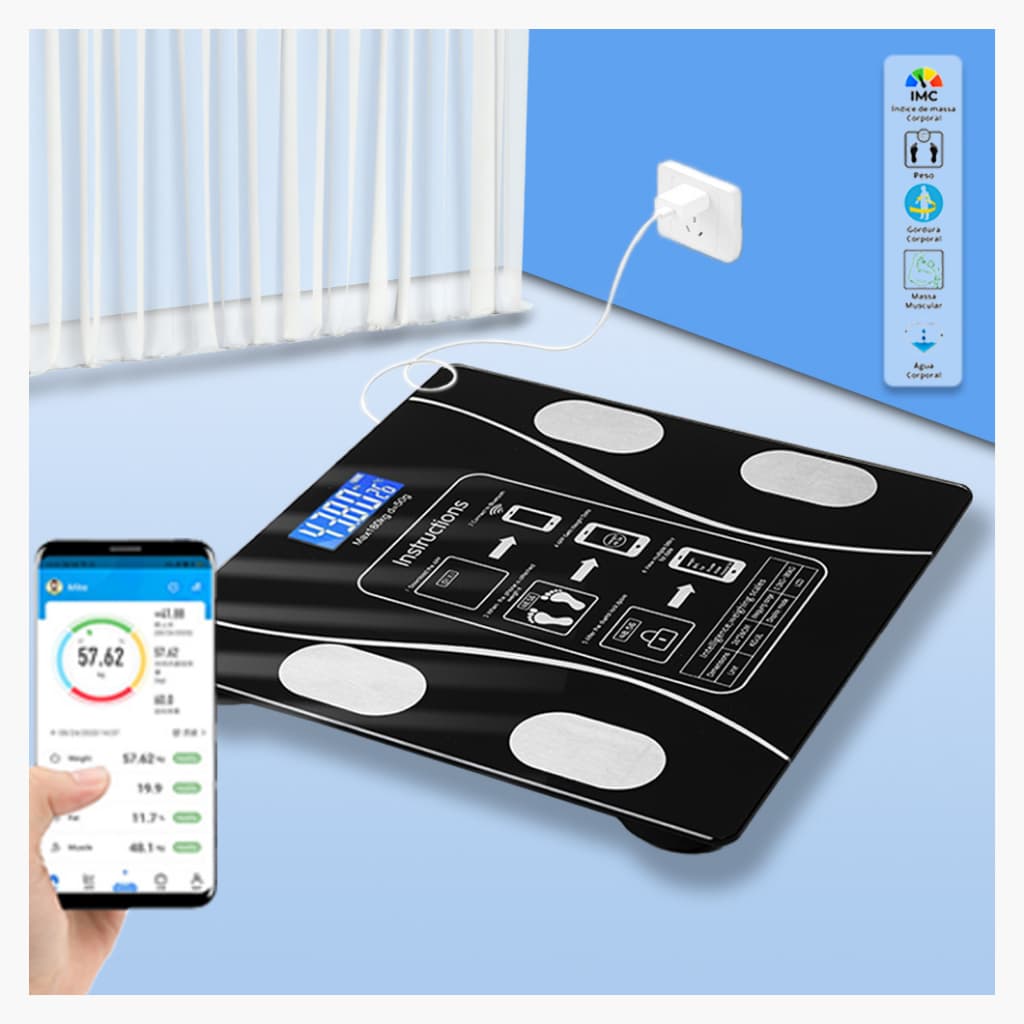 <USB> Balança USB Digital Corporal Bioimpedância 180KG Display Lcd Bluetooth Aplicativo Fitness Treino Balança Banheiro