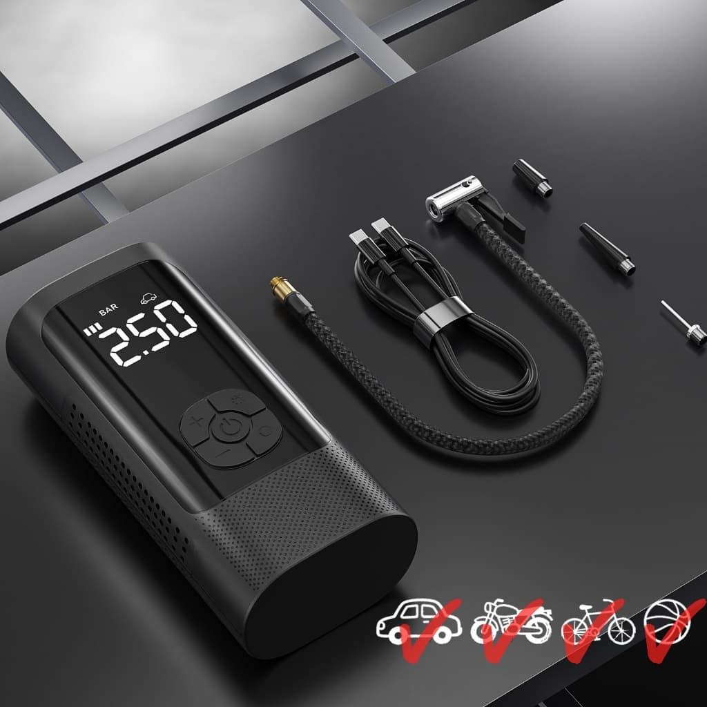 Mini Compressor de Ar Sem Fio 4000mAh | Inflador Pneu Carro Moto Bike Digital LED Automático M6