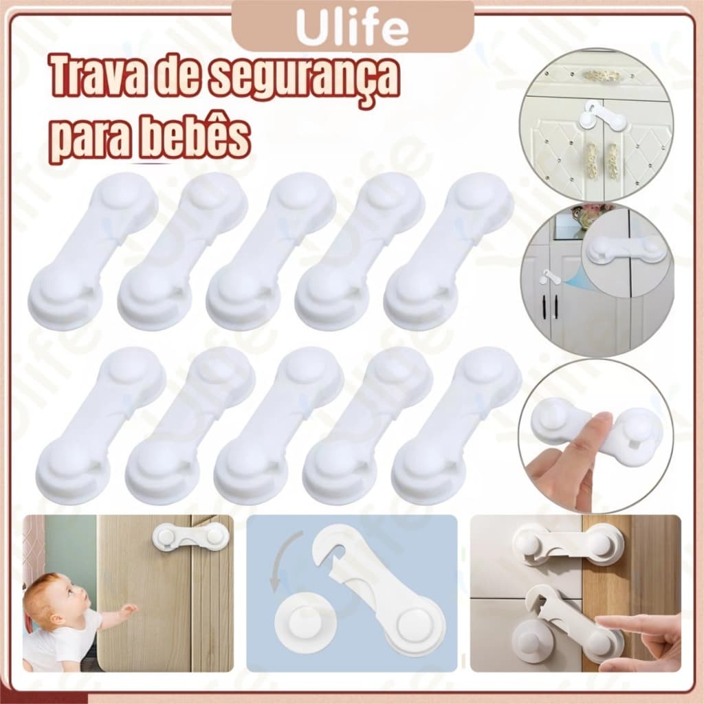 Kit 10 Travas Para Gaveta Porta Armário Segurança Bebê - Opção de cores-UF