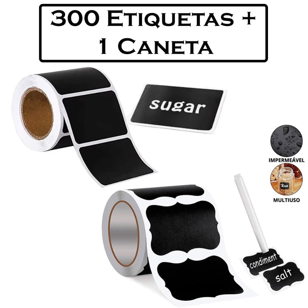 Etiqueta Adesiva Para Temperos Potes Cozinha Lousa Preta + Caneta Giz Rótulo Organizador Condimento