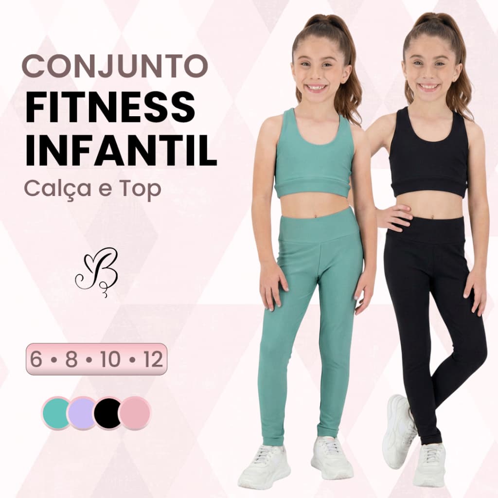 Conjunto Fitness Infantil Roupa de Academia Feminina Calça e Top