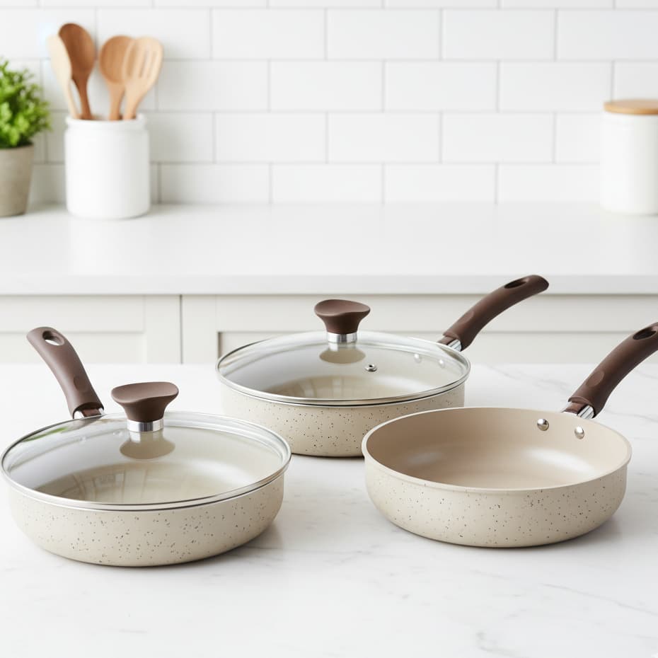 Jogo de 3 Frigideiras Charlotte Antiaderentes 18, 20 e 22cm C/Tampa de Vidro Cor Champanhe