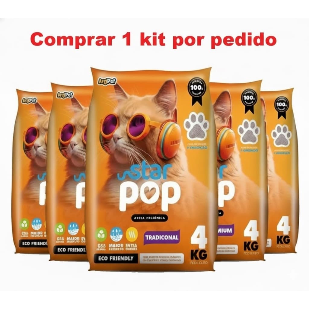 Areia Sanitária Gato Natural Argila Absorvente Ecológica (Antiodor) - Star Pop Tradicional - 20Kg