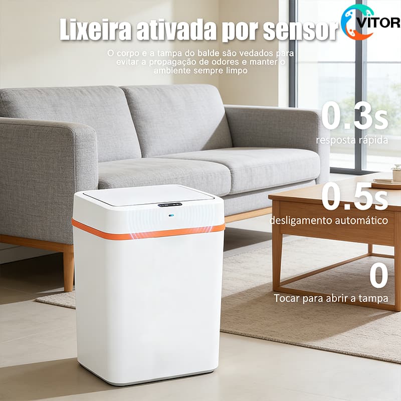 Lixeira Com Sensor Automático Inteligente 15 Litros Abre Fácil Toque Aproximação VITOR
