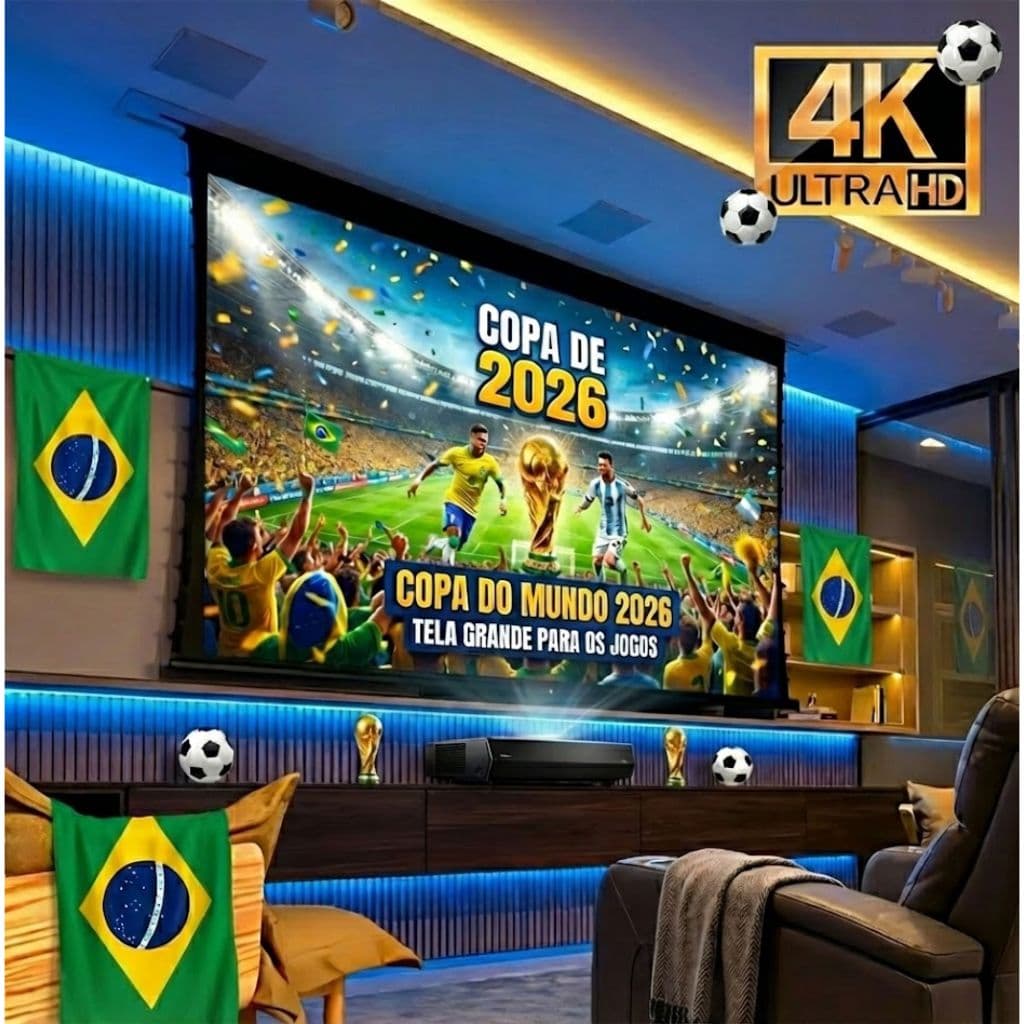Tela de Projeção Futebol ⚽ Telão Matte White 100–150” | Assista à Copa em Alta Definição – Projetores Full HD e 4K