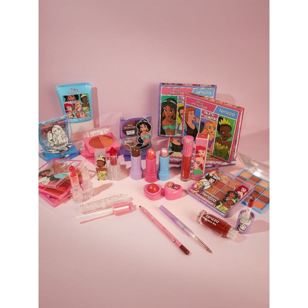 Iluminador Compacto Pó Compacto Gloss Batom Blush Princesas da Disney Lançamento - Fenzza