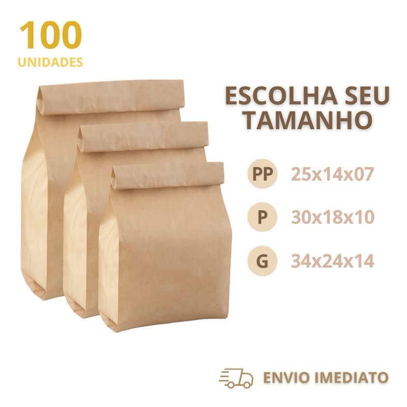 Sacos Papel Kraft  Para Delivery / 3 tamanhos / 100 unidades