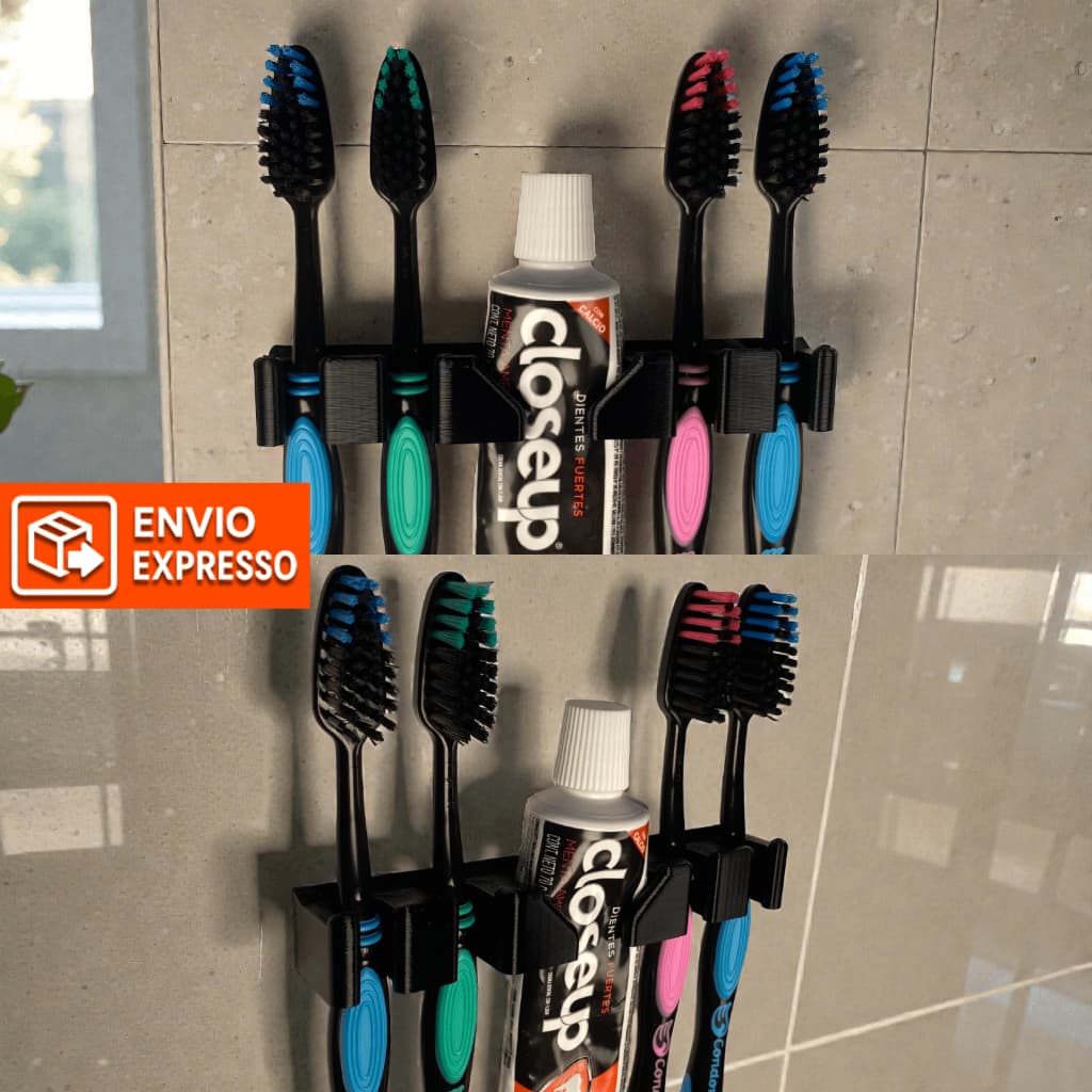 Suporte de Escova e Pasta para Parede | Organizador de Banheiro | Fixação Adesiva | Preto