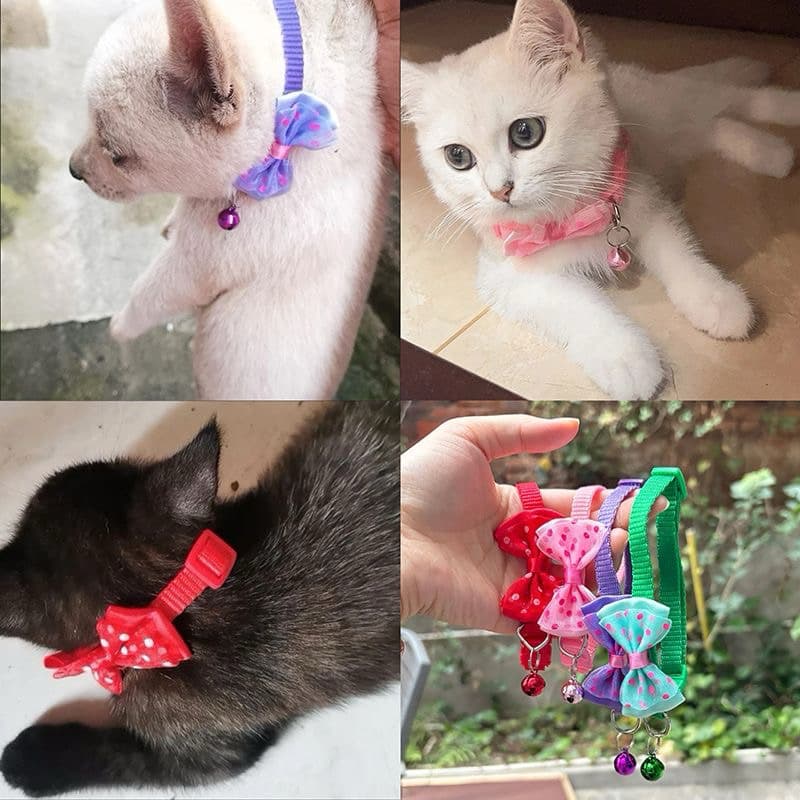 Kit 4 Coleiras de Pescoço para Pet Pequeno em Nylon Filhote Laço Gravata Yorkshire Gato Lhasa Shitzu Lulu