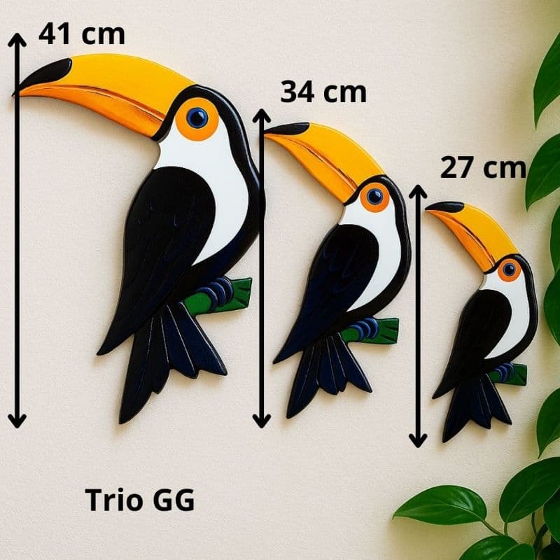 Trio de araras e Tucanos enfeite de parede varanda e jardim de MDF pintadas à mão