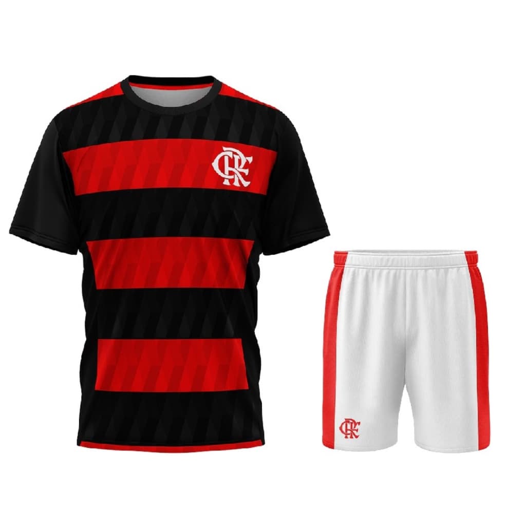 Kit Uniforme Camiseta e Calção Flamengo Infantil Mini Craque Oficial Futebol