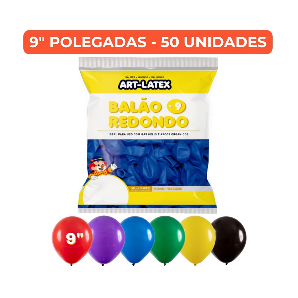 Art Latex Balão Redondo de Látex 9" 50 Unidades para Festas, eventos e Decoração Colorido