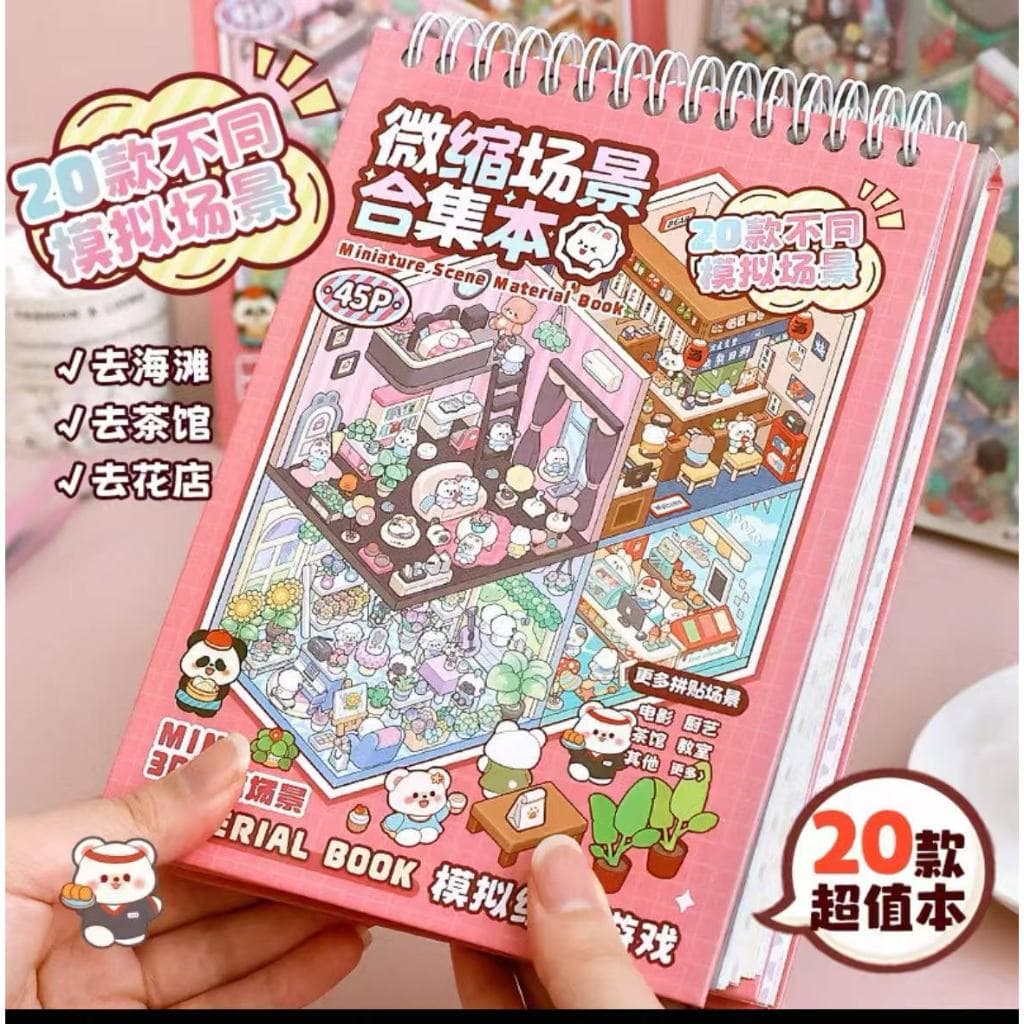 Caderno Adesivo 3D 20 Cenarios 45 paginas Criativo Scrapbook Diy Com Pinça Montar Comodos Diversos e 6 grande cenarios