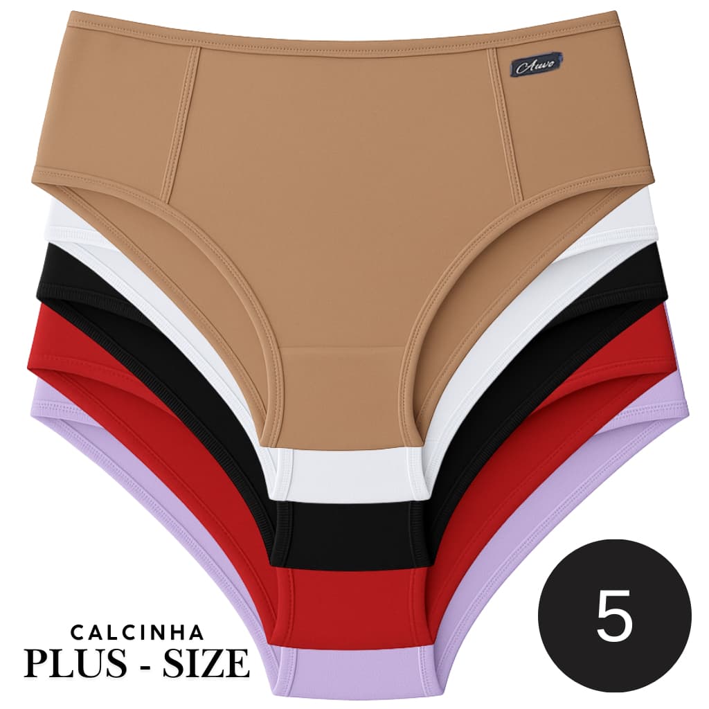 kit Calcinhas Plus Size Cós Alto Lateral Larga Conforto