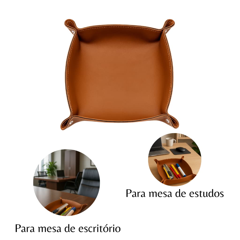 Porta Treco de mesa em Couro Sintético Premium Caramelo